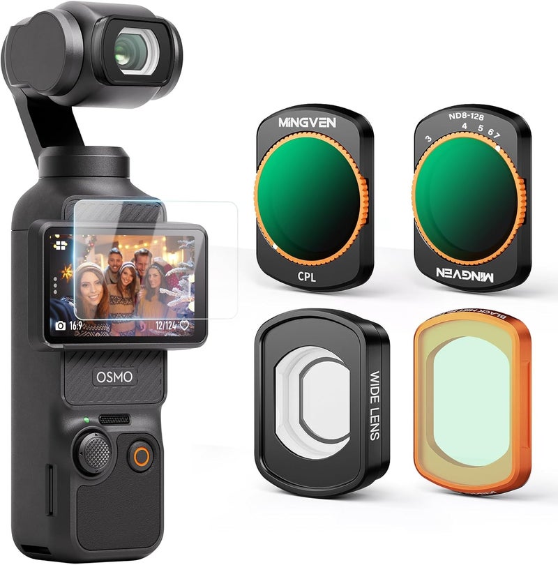 MINGVEN Magnetic ND Filters Set Compatible with DJI Osmo Pocket 3/Xtra Muse Vlogging Camera, 4 Pack (Wide-Angle Lens, CPL, Black Diffusion 1/4, VND 3-7 Stops Filter) - Image 1